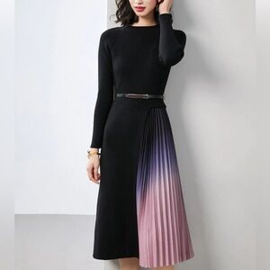 DALIA MACPHEE ASYMMETRICAL PLEATED SWEATER DRESS